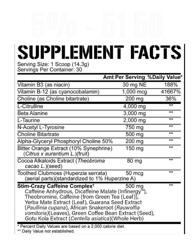 5% Nutrition - 51 50 Pre Workout - Exalted Nutrition