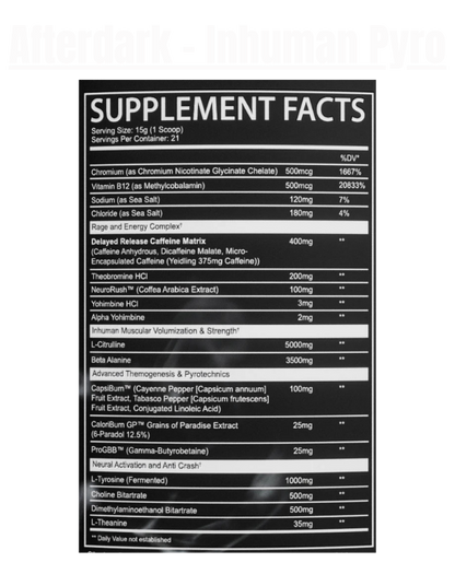 Afterdark - Inhuman Pyro Pre Workout - Exalted Nutrition