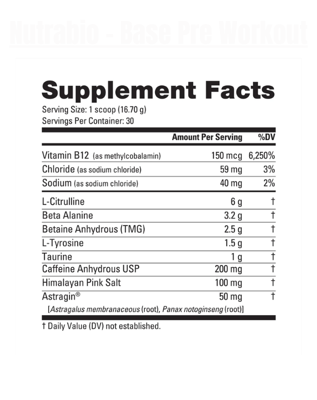 Nutrabio - Base Pre Workout Pre Workout Exalted Nutrition